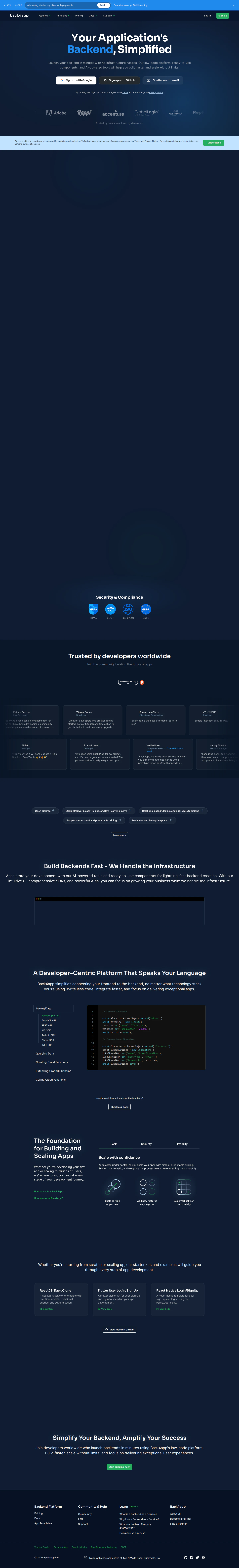 back4app.com Landing Page